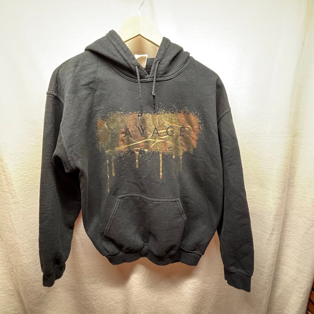 Savage Gold Graphic Print Gildan Hoodie - Size Medium